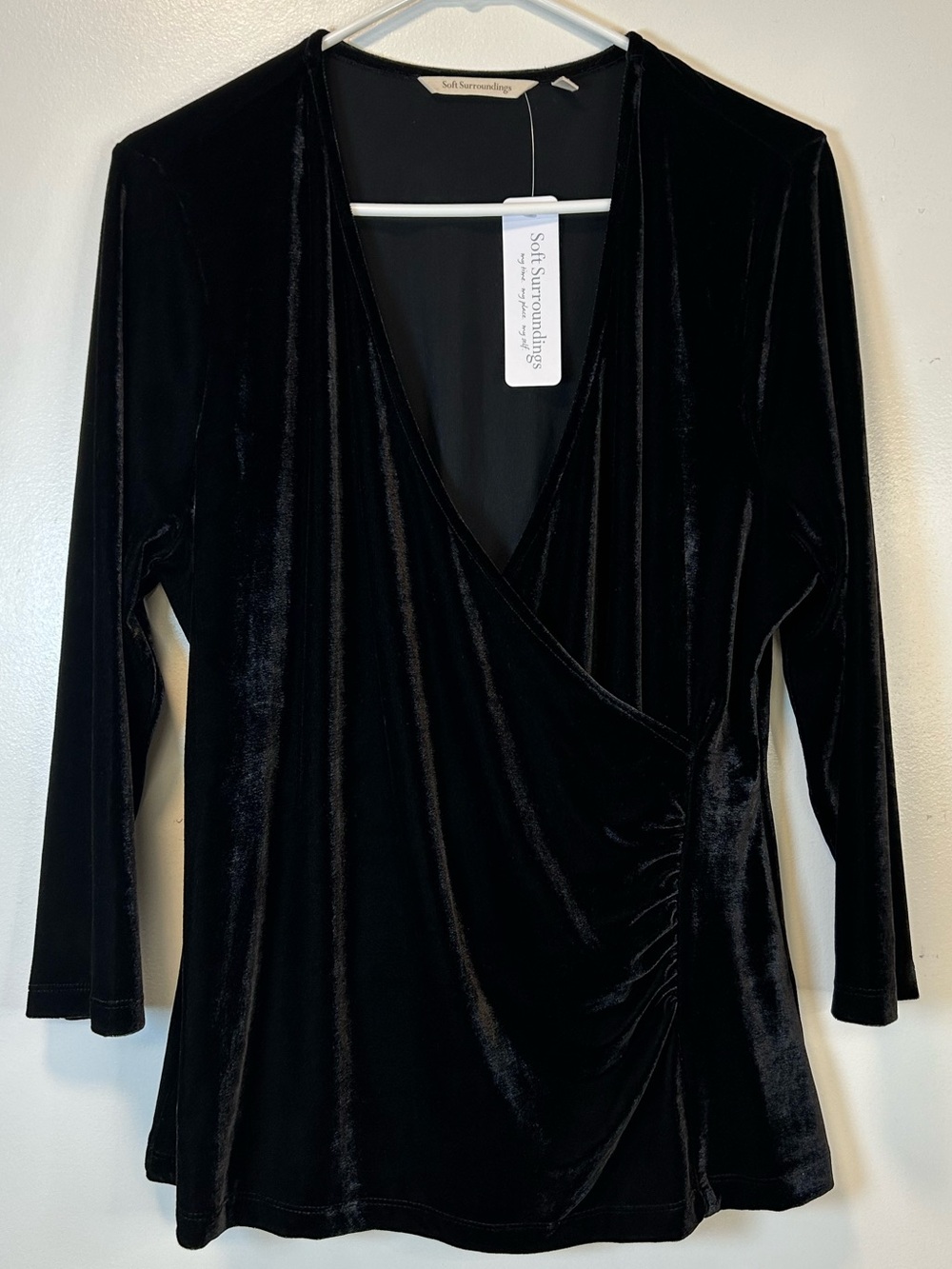 Soft Surroundings Black Velvet Alyssia Knit Shirt 3/4 sleeves Women’s XL
